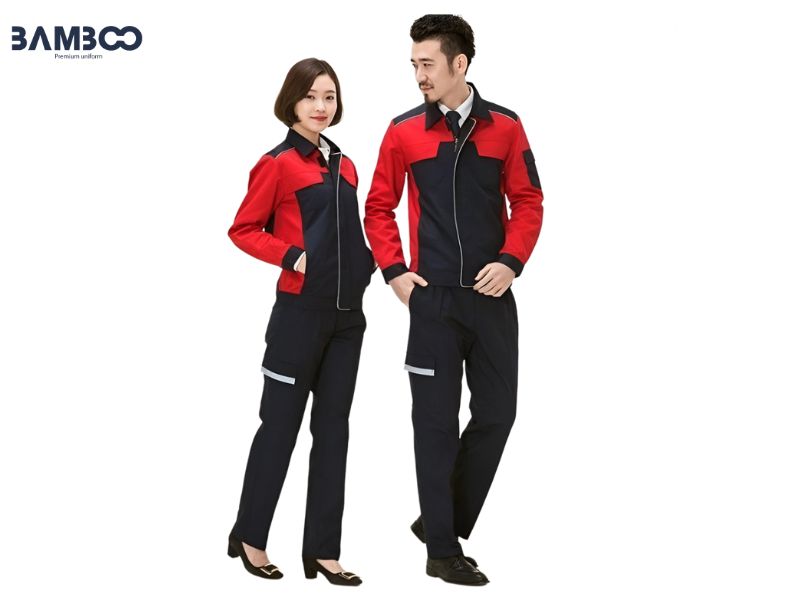 Áo khoác bảo hộ nam nữ đỏ đen kết hợp hài hòa giữa tính an toàn, độ bền và phong thái chuyên nghiệp