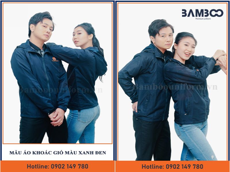 Áo khoác gió xanh đen có nón phối logo