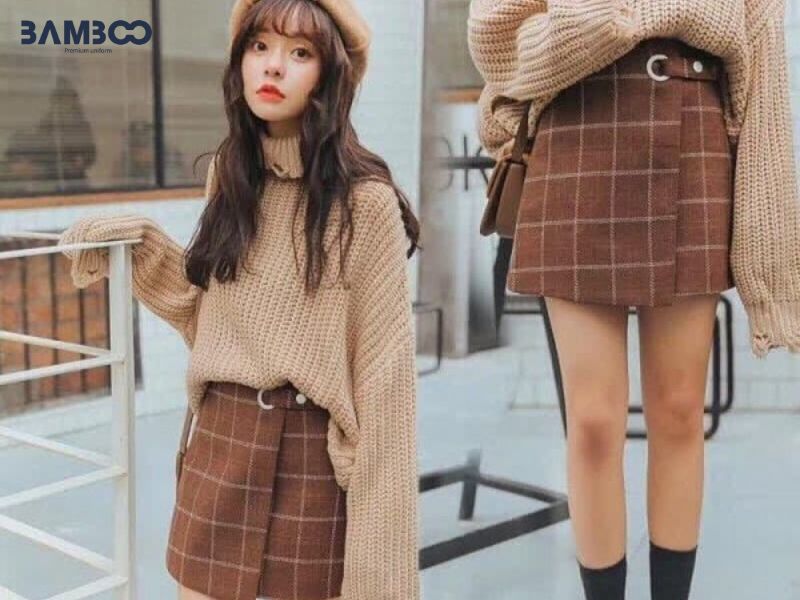 Áo len cổ lọ mix cùng chân váy