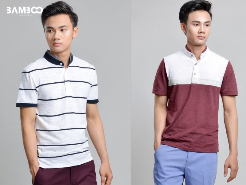 Áo thun cổ tàu nổi bật với thiết kế cổ đứng, bo tròn và ngắn hơn so với các loại áo thun thông thường