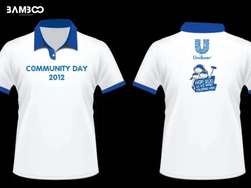 Áo thun quà tặng màu trắng cổ xanh chuyên nghiệp, năng động