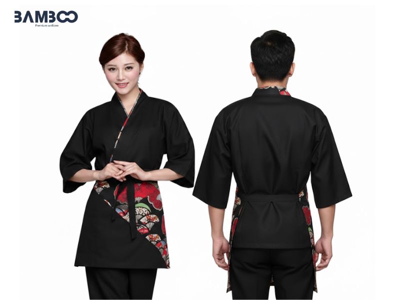 Bamboo Uniform may áo bếp đen phối họa tiết đa sắc bền đẹp, sang trọng, sản xuất trực tiếp và giá tối ưu