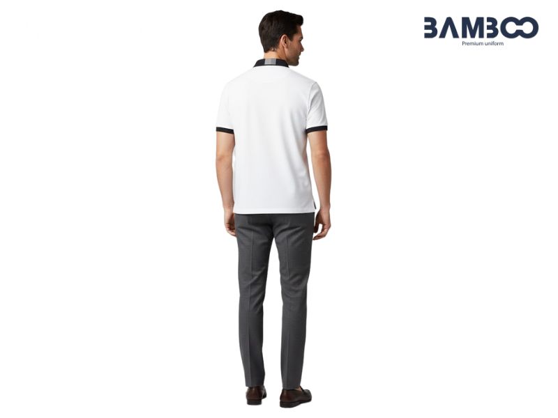 Bamboo Uniform may áo trắng cổ đen giá xưởng, bền đẹp, thiết kế riêng và đúng hẹn