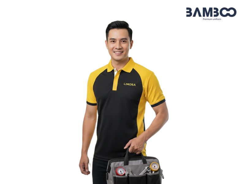 May áo thun vàng phối đen tại Bamboo Uniform đảm bảo đẹp, bền, độc quyền và đúng hẹn