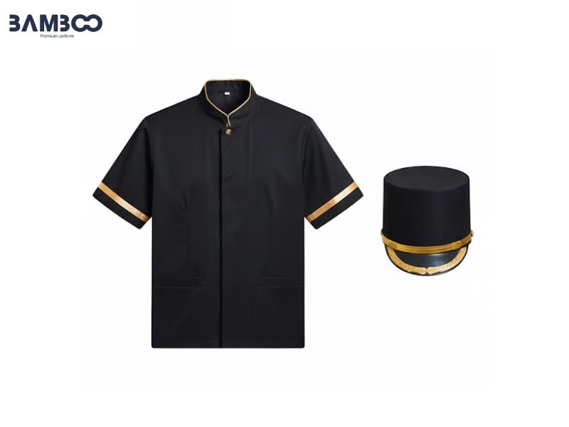 Bamboo Uniform may đồng phục bellman 01 đen phối vàng cao cấp