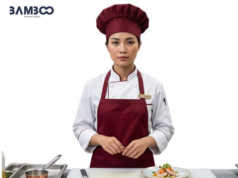 Bamboo Uniform may đồng phục mũ bếp màu đỏ giá tốt