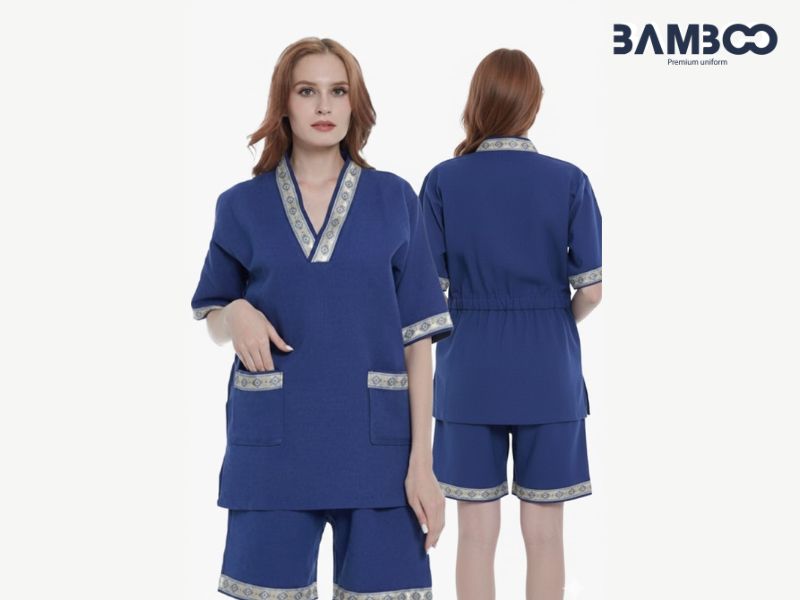 Bamboo Uniform may đồ spa xanh dương cao cấp, giá gốc tận xưởng, bền đẹp, chuyên nghiệp