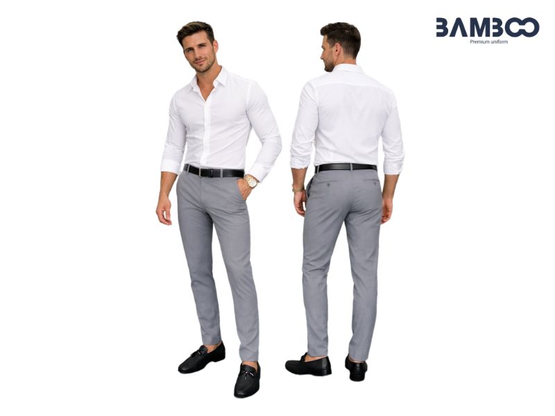 Bamboo Uniform - Xưởng may quần tây đồng phục nam xám nhạt hiện đại, chuyên nghiệp