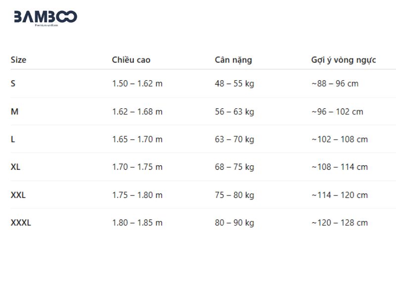 Tham khảo bảng size áo bếp đỏ