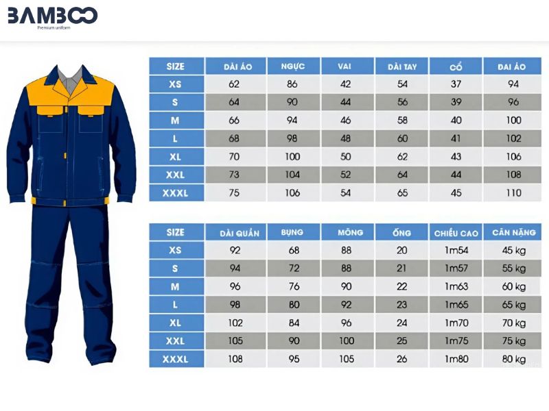 Tham khảo bảng size áo đồng phục nhân viên vệ sinh
