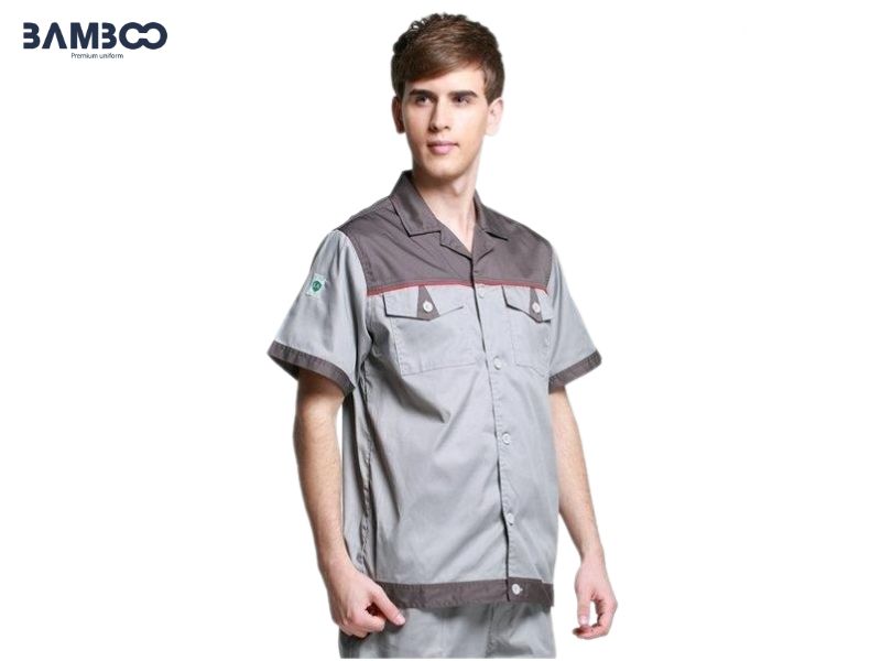 Bộ đồ bảo hộ lao động màu xám cao cấp, thoáng khí, thấm hút mồ hôi tốt