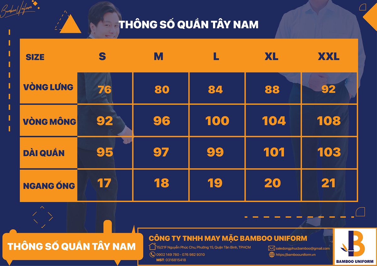 Hướng dẫn cách chọn size quần tây nam theo các thông số