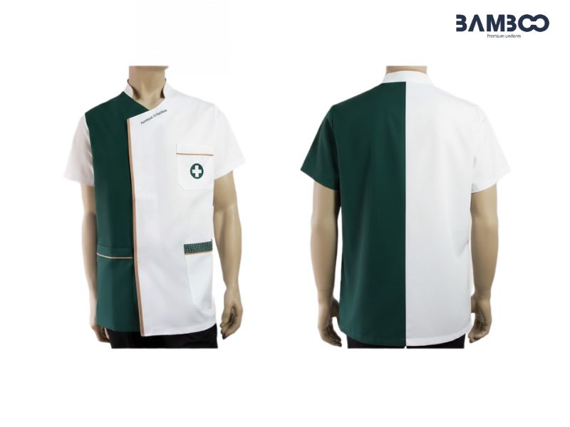 Chất liệu may áo điều dưỡng nam phối trắng xanh