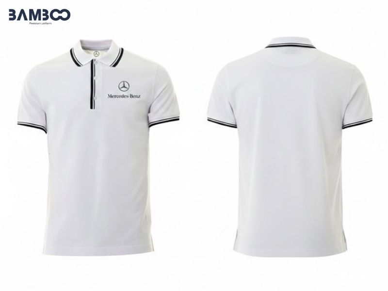 Chất vải may áo thun polo đồng phục trắng viền đen