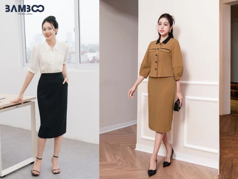 Chân váy bút chì khoe trọn đường cong vòng ba đầy đặn và đôi chân thanh thoát qua những đường may tỉ mỉ, sắc sảo