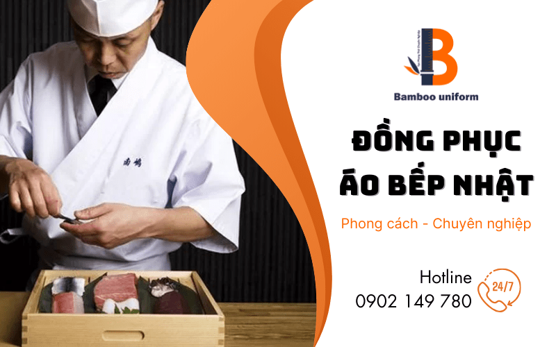 Đồng phục bếp phong cách Nhật Bản truyền thống với áo trắng và mũ cao