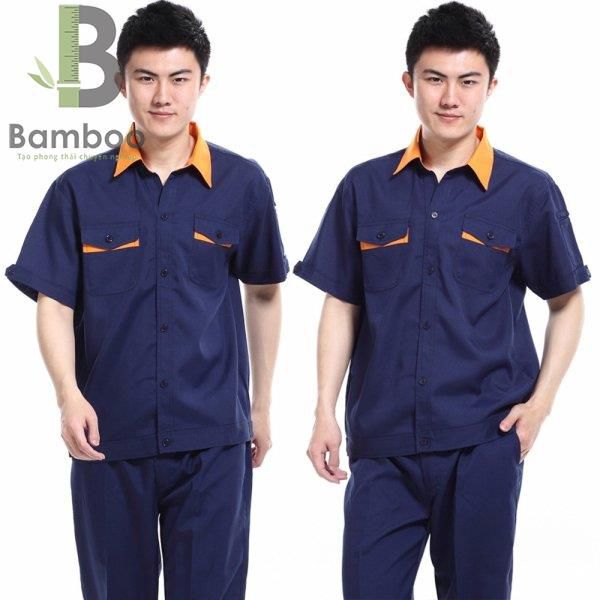 đồng phục bảo hộ lao động - xanh dương đậm cổ cam