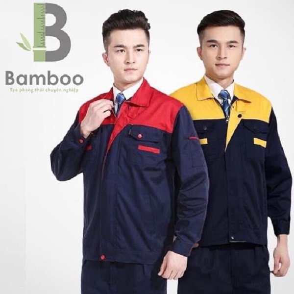 đồng phục bảo hộ lao động - xanh dương phối đỏ và xanh dương phối vàng