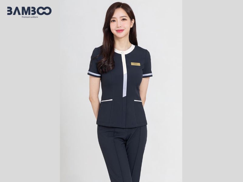 Đồng phục nhân viên nail spa cổ tròn