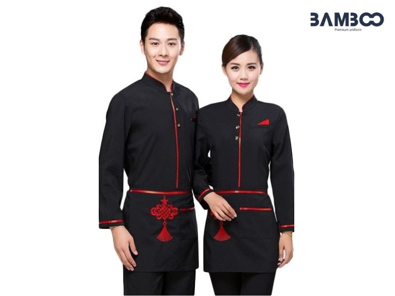 Đồng phục nhà hàng, khách sạn thanh lịch, chỉn chu, logo nổi bật