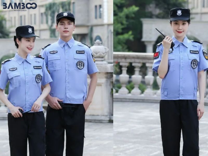 Đồng phục tay ngắn, quần màu xanh đen