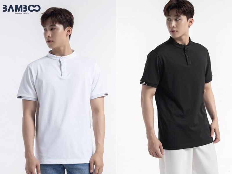 Áo thun cổ tàu đồng phục tính ứng dụng cao và phong cách đa dạng