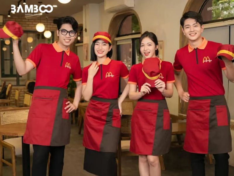 Đồng phục nhà hàng hài hòa màu sắc với nhận diện và không gian thương hiệu