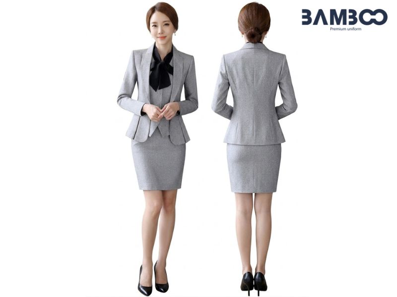 May vest nữ xám nơ đen cần chuẩn màu form đẹp vải tốt và đường may tinh tế