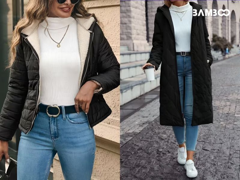 Phối đồ với áo giữ nhiệt nữ theo chất liệu, kiểu dáng và màu sắc phù hợp
