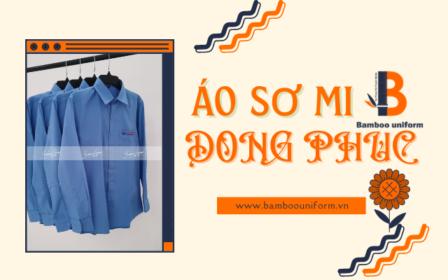 Áo sơ mi đồng phục xanh dương, thiết kế túi áo và logo nhỏ ở ngực trái
