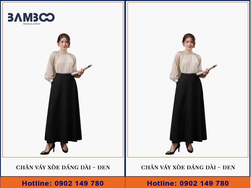 Mẫu chân váy xòe dáng dài đen thiết kế thanh lịch