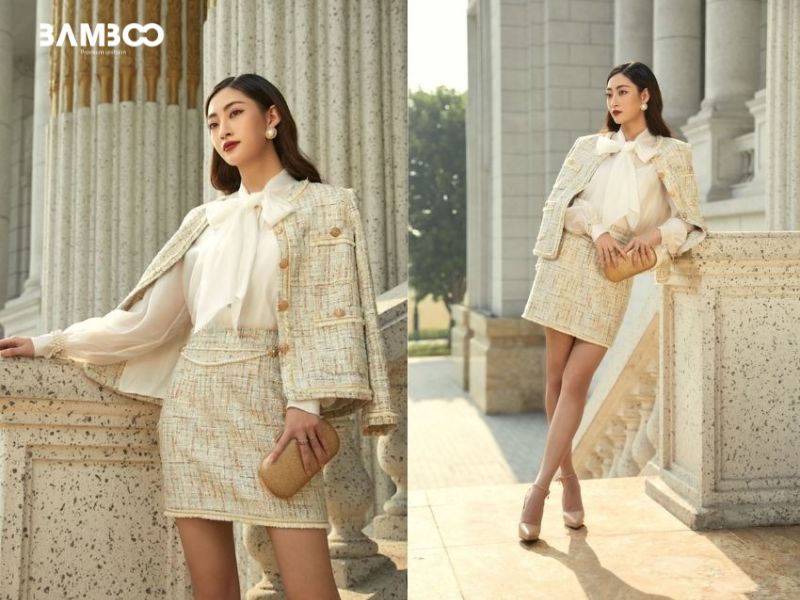 Phối đồ style công sở Hàn Quốc với set váy dạ tweed đẳng cấp