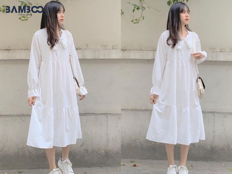 Phối đồ style công sở Hàn Quốc với đầm babydoll