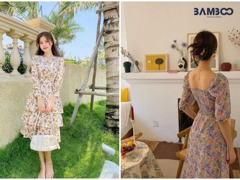 Phối đồ style công sở Hàn Quốc với váy họa tiết liền thân