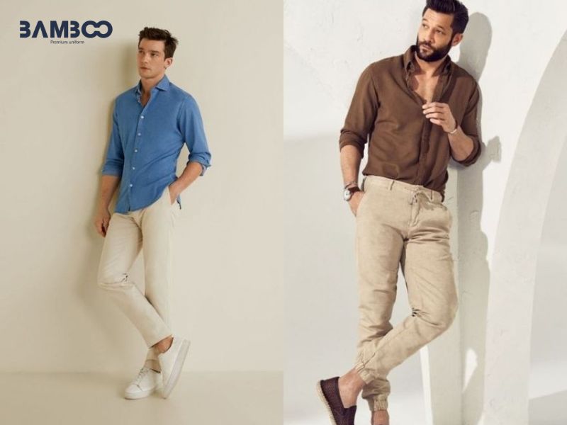 Kết hợp áo sơ mi trắng với quần kaki