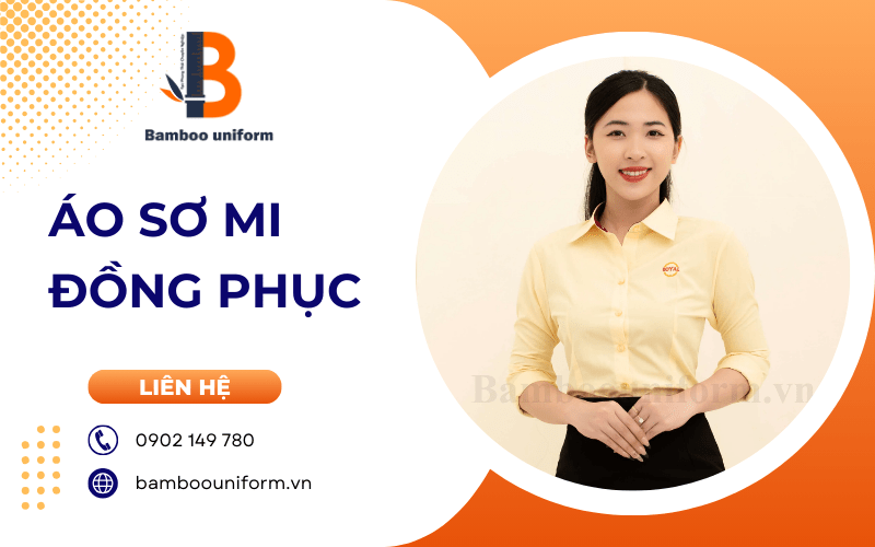 Áo sơ mi màu vàng nhạt in logo trên ngực
