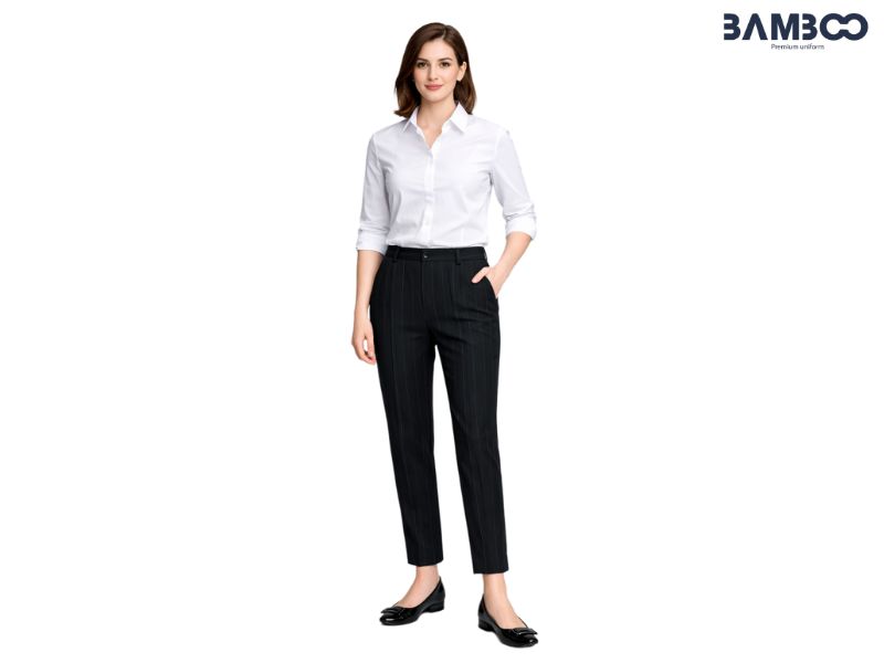 Giá quần tây nữ kẻ sọc dao động 180.000–900.000đ tùy chất liệu và phân khúc