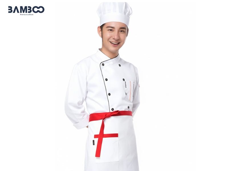 Chất vải may áo bếp trắng phối màu tay dài