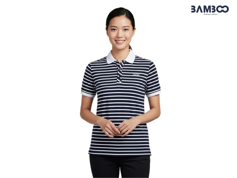 Chất vải may áo thun đồng phục công sở sọc ngang đen