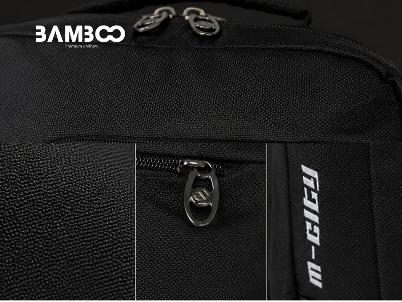 Balo đen nhiều ngăn dùng vải polyester, nylon, canvas bền đẹp, chống nước, giữ form tốt