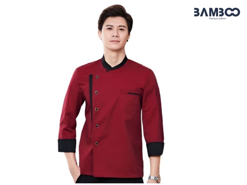Bamboo Uniform may áo bếp đỏ cổ đen cao cấp, bền đẹp, chuẩn form, hỗ trợ thiết kế miễn phí