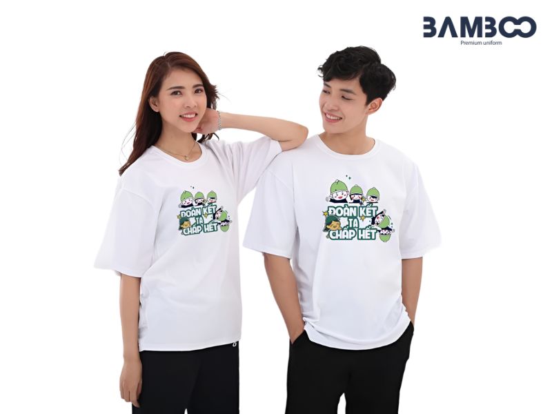 Áo thun team building trắng cổ tròn thiết kế trẻ trung, thoáng mát, tôn logo và gắn kết tập thể