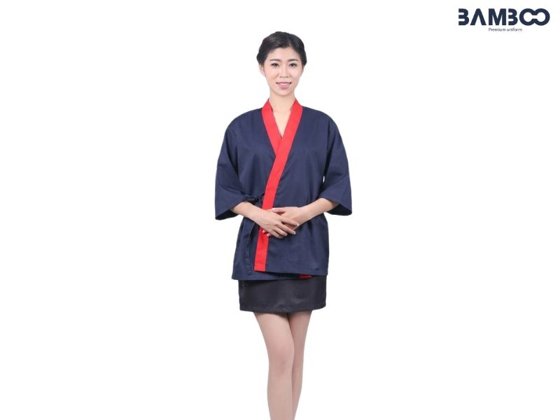 Lưu ý chọn vải tốt, bền màu, may chắc chắn, phối màu hài hòa cho áo bếp đen xanh dương đậm