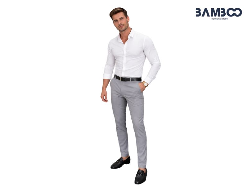 Quần tây nam xám nhạt dáng slim-fit, vải bền, thanh lịch, chuẩn công sở