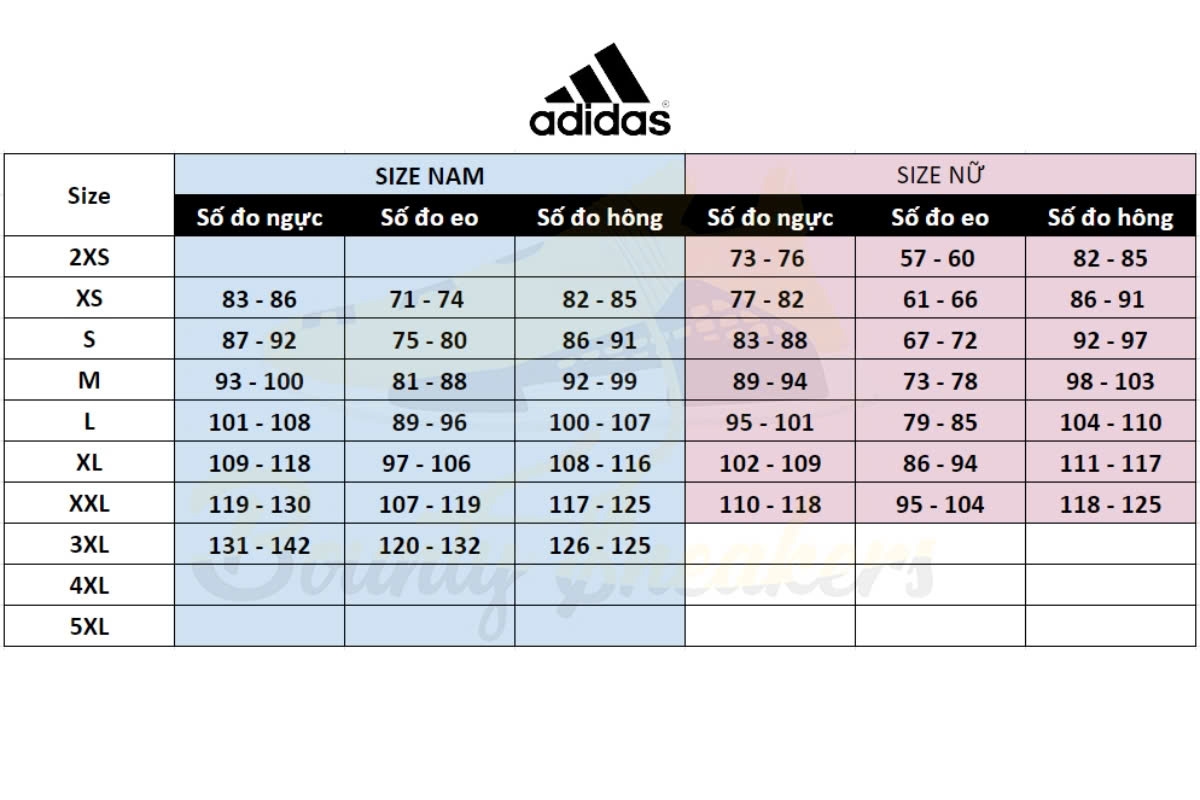 Bảng size áo adidas