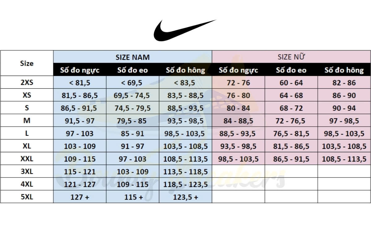 bảng size áo nike
