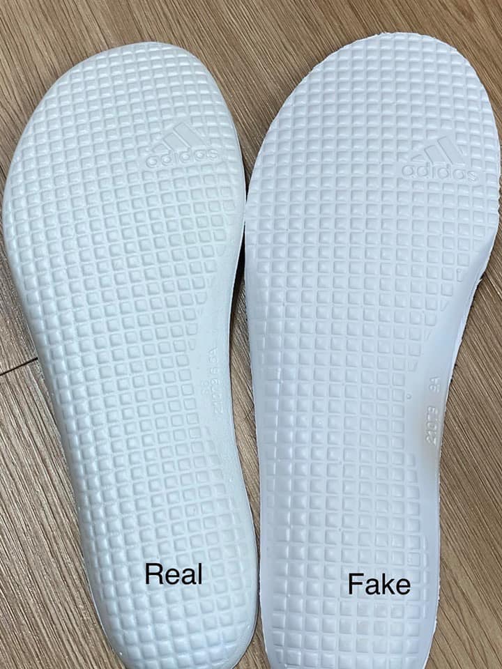 Lót giày real và lót giày fake cạnh nhau