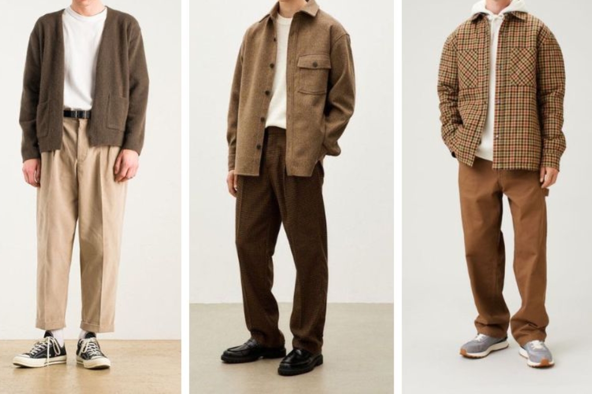 Quần be phối với áo nâu