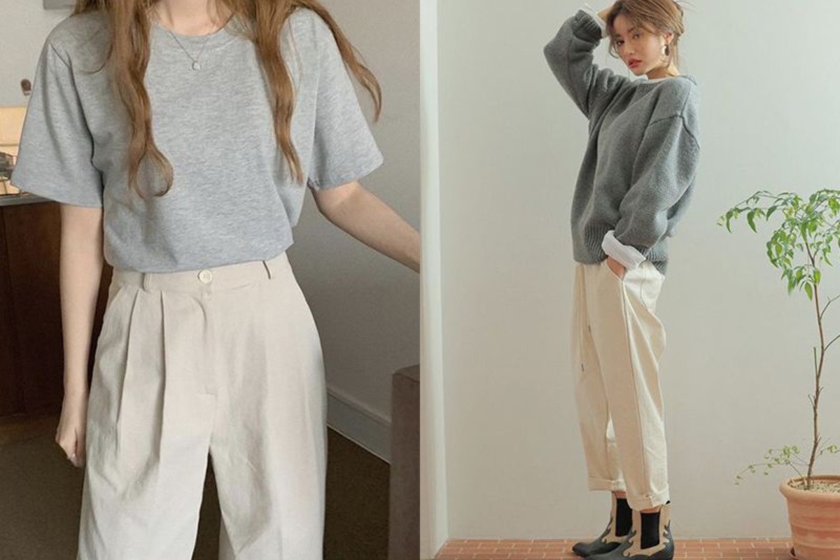 quần be phối với màu xám