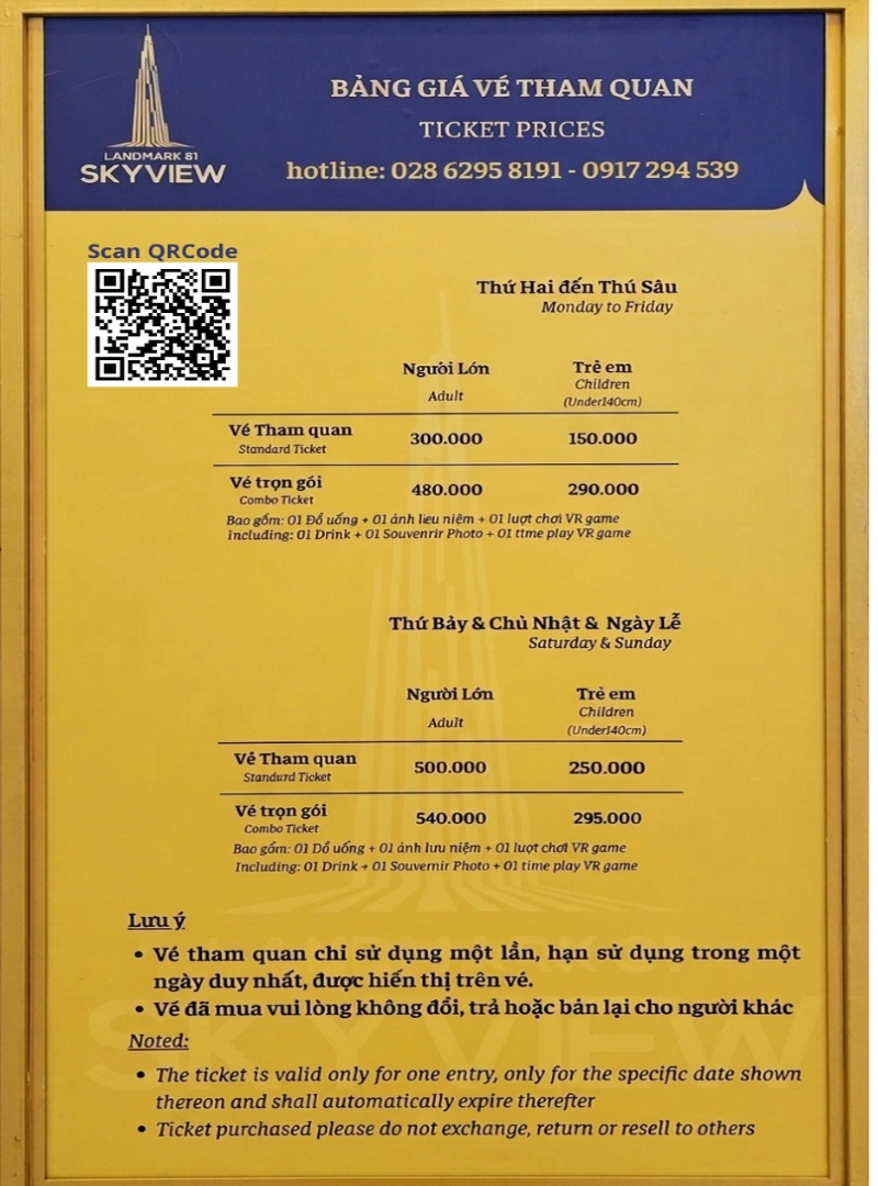 Bảng giá vé Landmark 81, Cách mua vé và hướng dẫn lên tầng 81